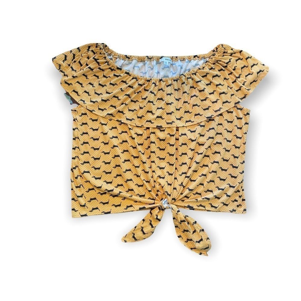 NWT Mauve off the shoulder top blouse mustard black and white with polka dots 2X